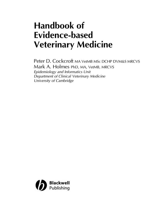 Handbook Of Evidence Based Veterinary Medicine