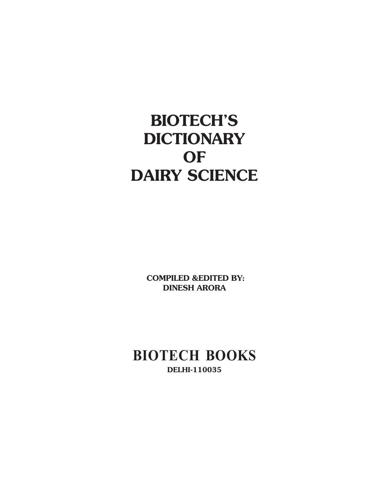 Biotechs Dictionary Of Dairy Science