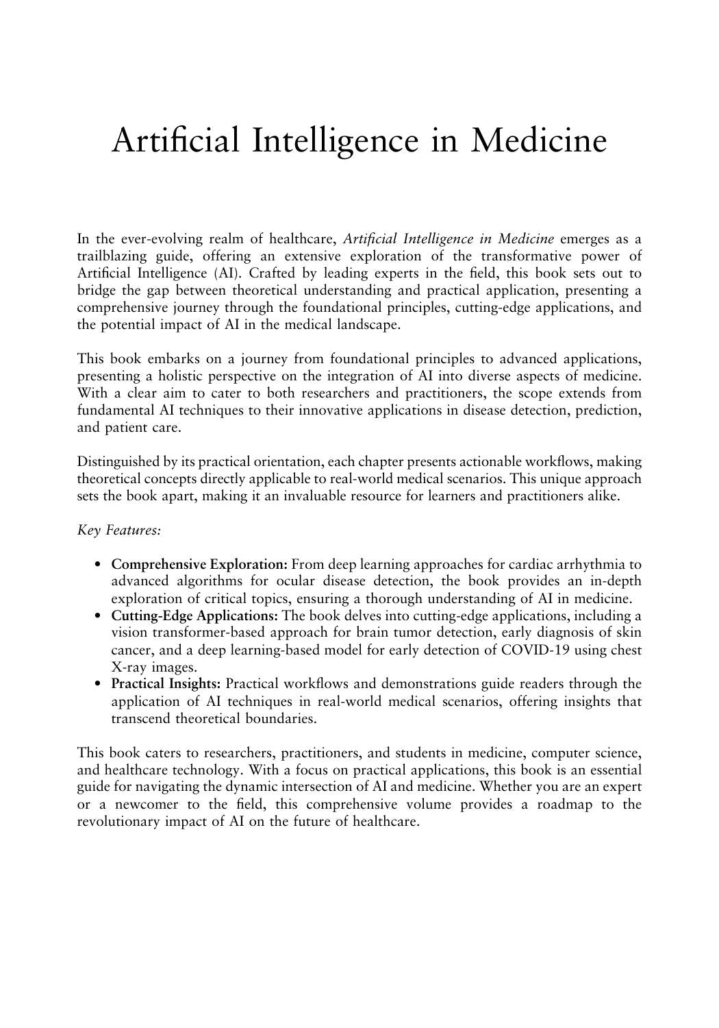 Artificial Intelligence In Medicine