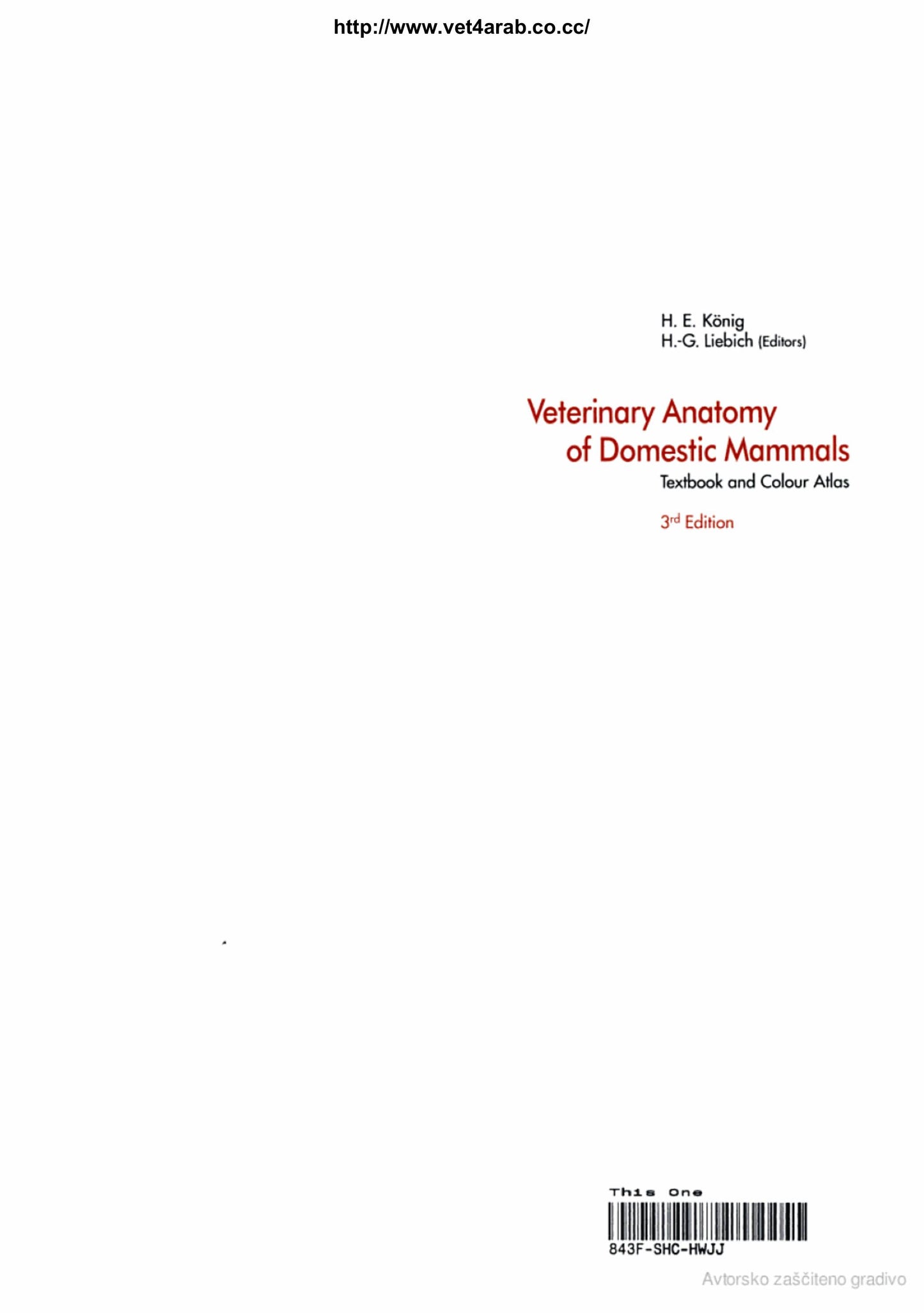 Veterinary Anatomy Of Domestic Mammals 3Rd Edition