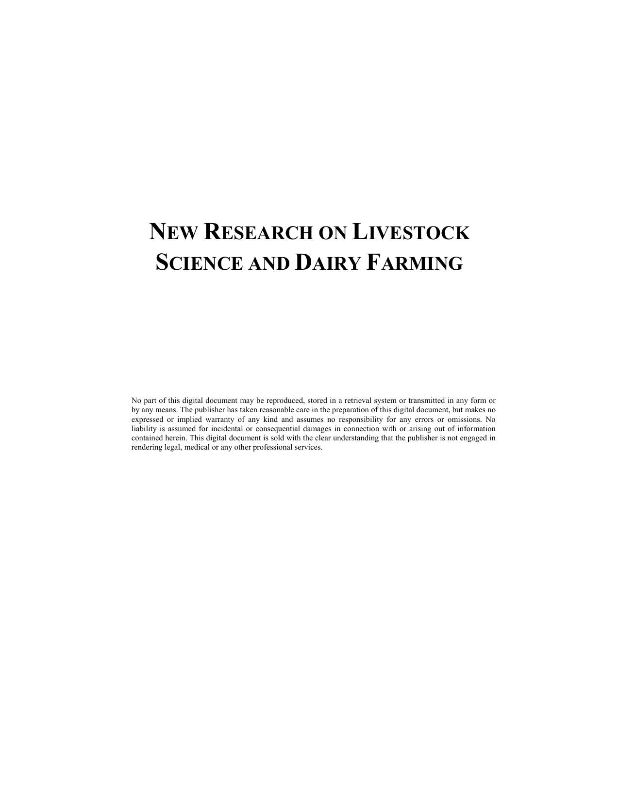New Research On Livestock Science And Dairy Farming