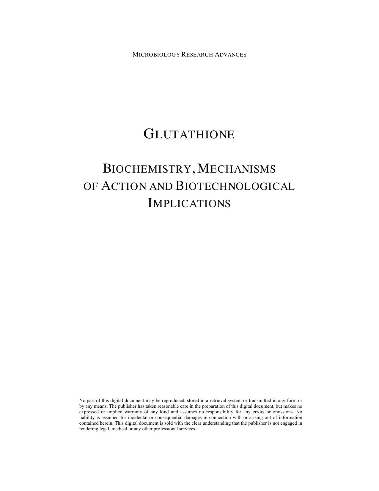 Glutathione Biochemistry Mechanisms Of Action And Biotechnological Implications