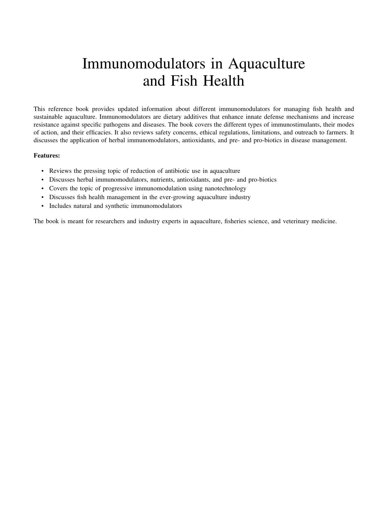 Immunomodulators In Aquaculture And Fish Health