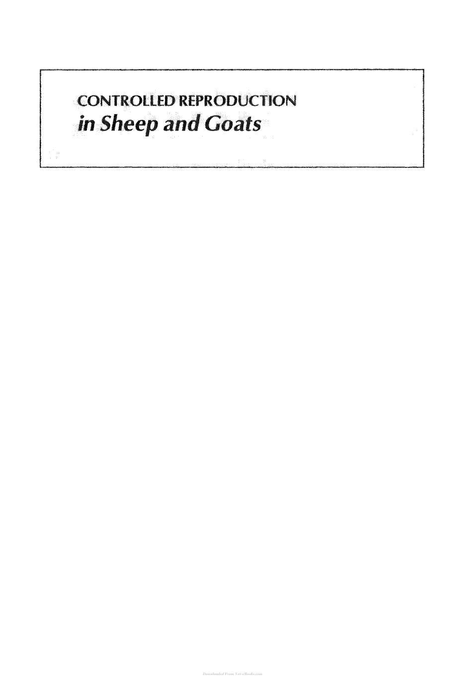 Controlled Reproduction In Sheep And Goats