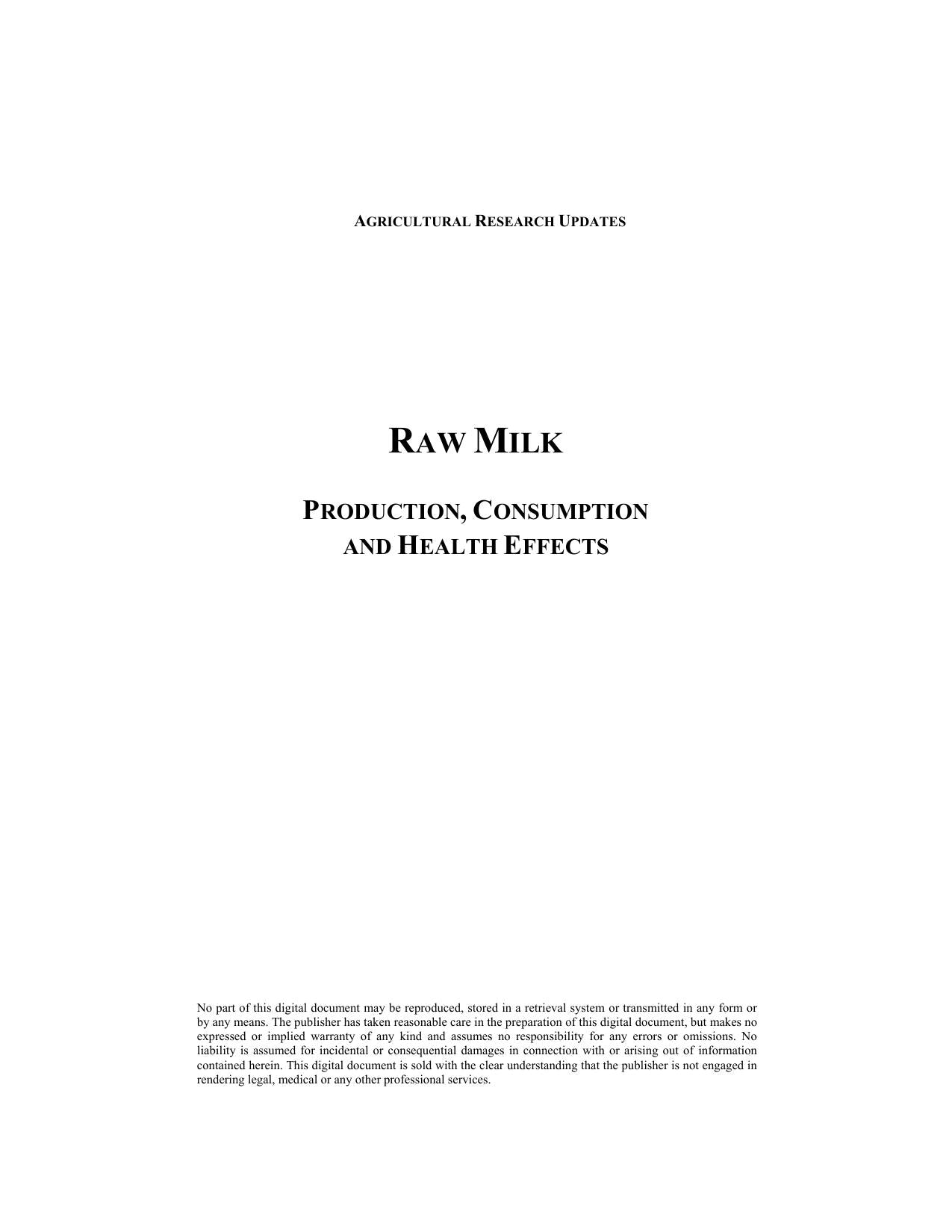 Raw Milk Production Consumption And Health Effects
