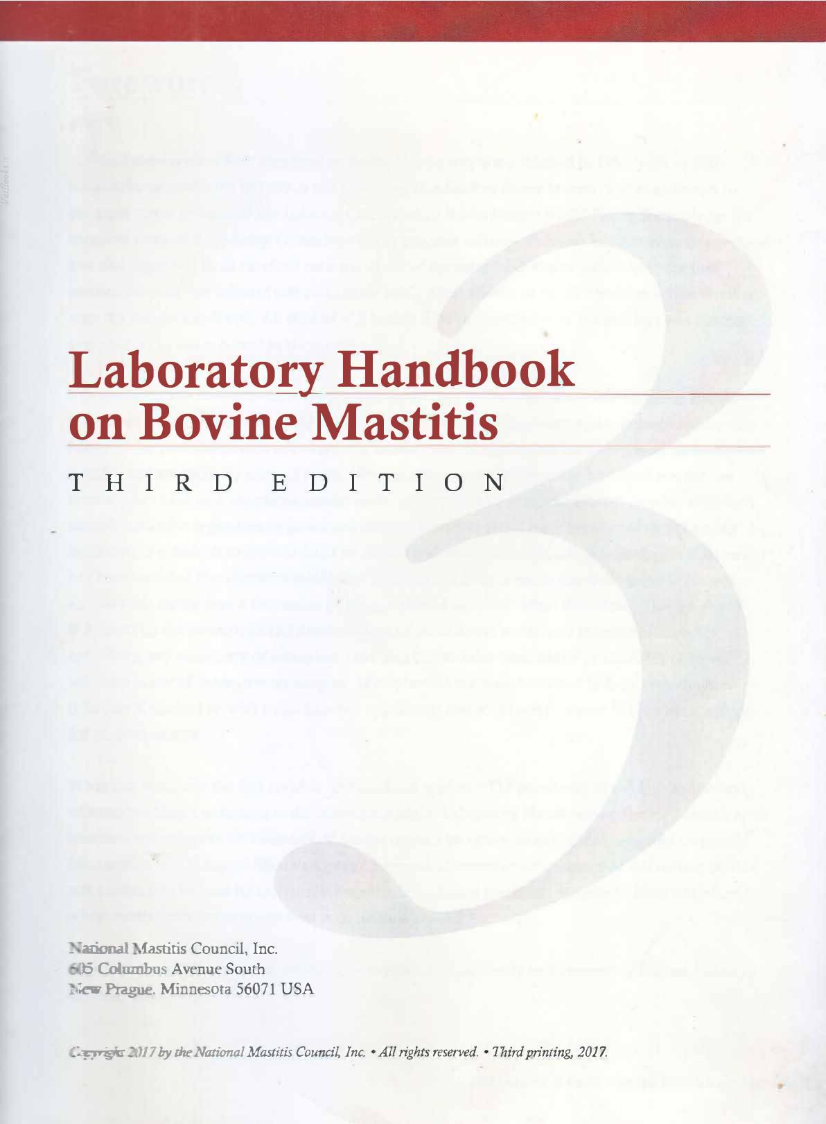 Laboratory Handbook On Bovine Mastitis 3Rd Edition