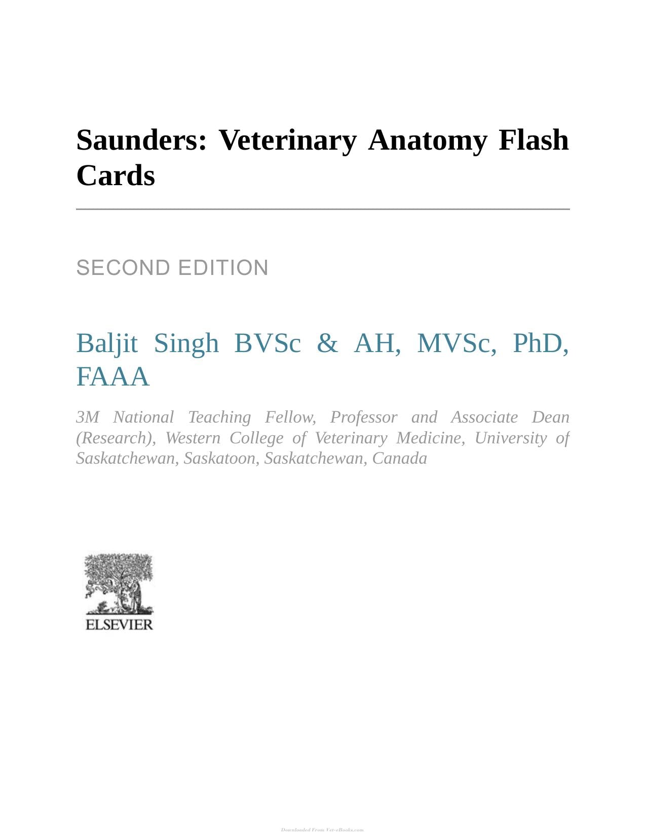 Saunders Veterinary Anatomy Flash Cards 2Nd Edition