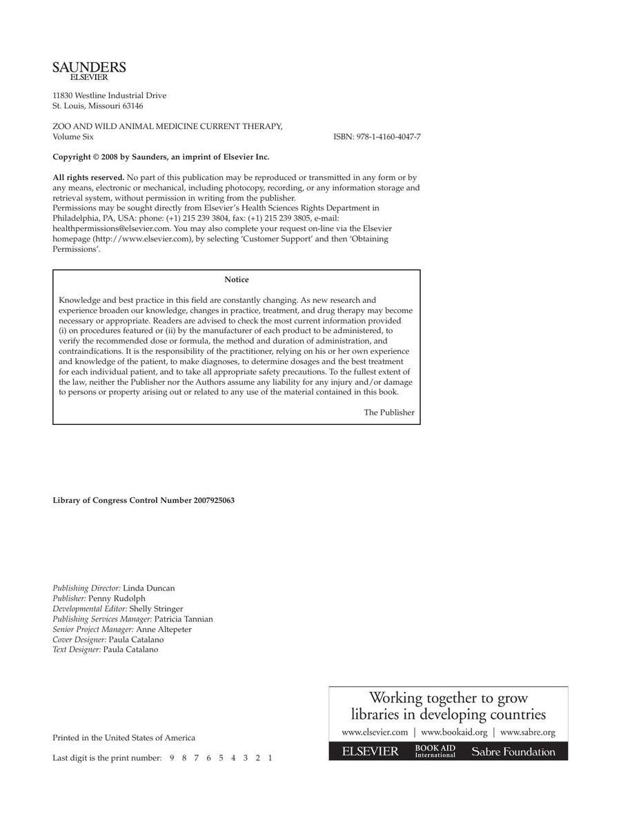 Preview page of Zoo and Wild Animal Medicine Current Therapy 6th Edition