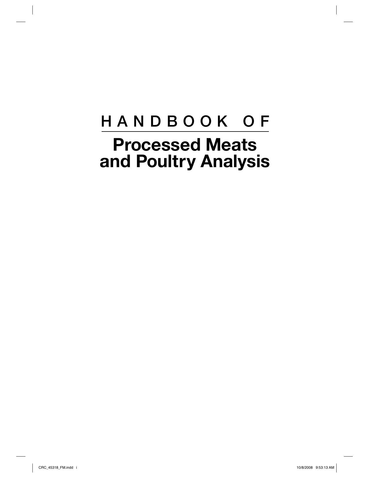 Handbook Of Processed Meats And Poultry Analysis