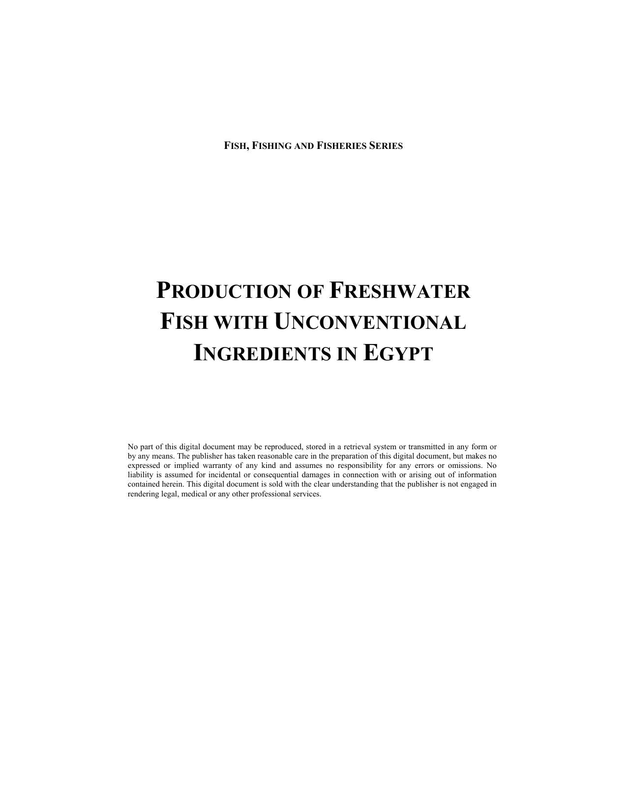Production Of Freshwater Fish With Unconventional Ingredients In Egypt
