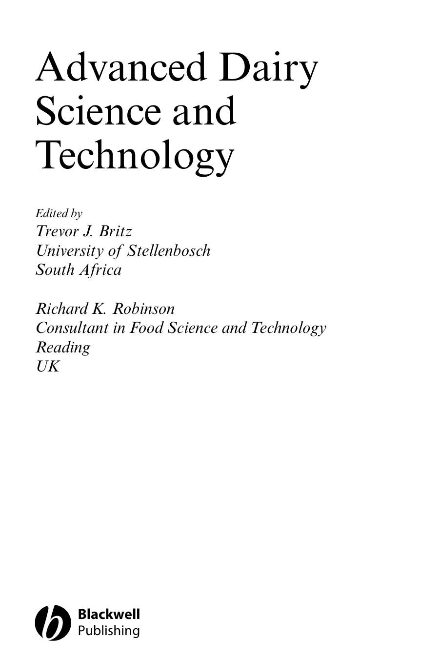 Advanced Dairy Science and Technology