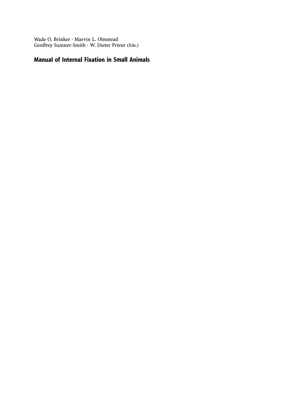 Manual Of Internal Fixation In Small Animals 2Nd Revised And Enlarged Edition