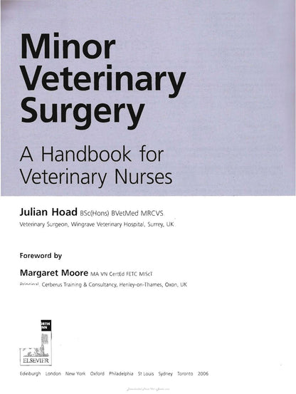 Minor Veterinary Surgery a Handbook for Veterinary Nurses