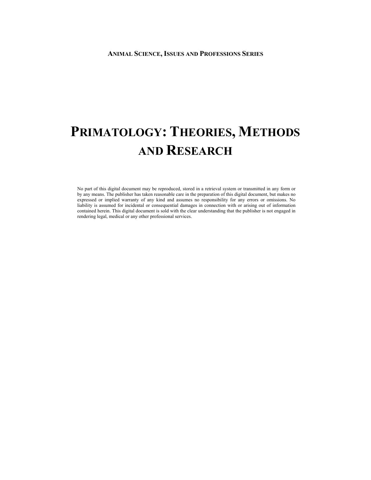 Primatology Theories Methods And Research
