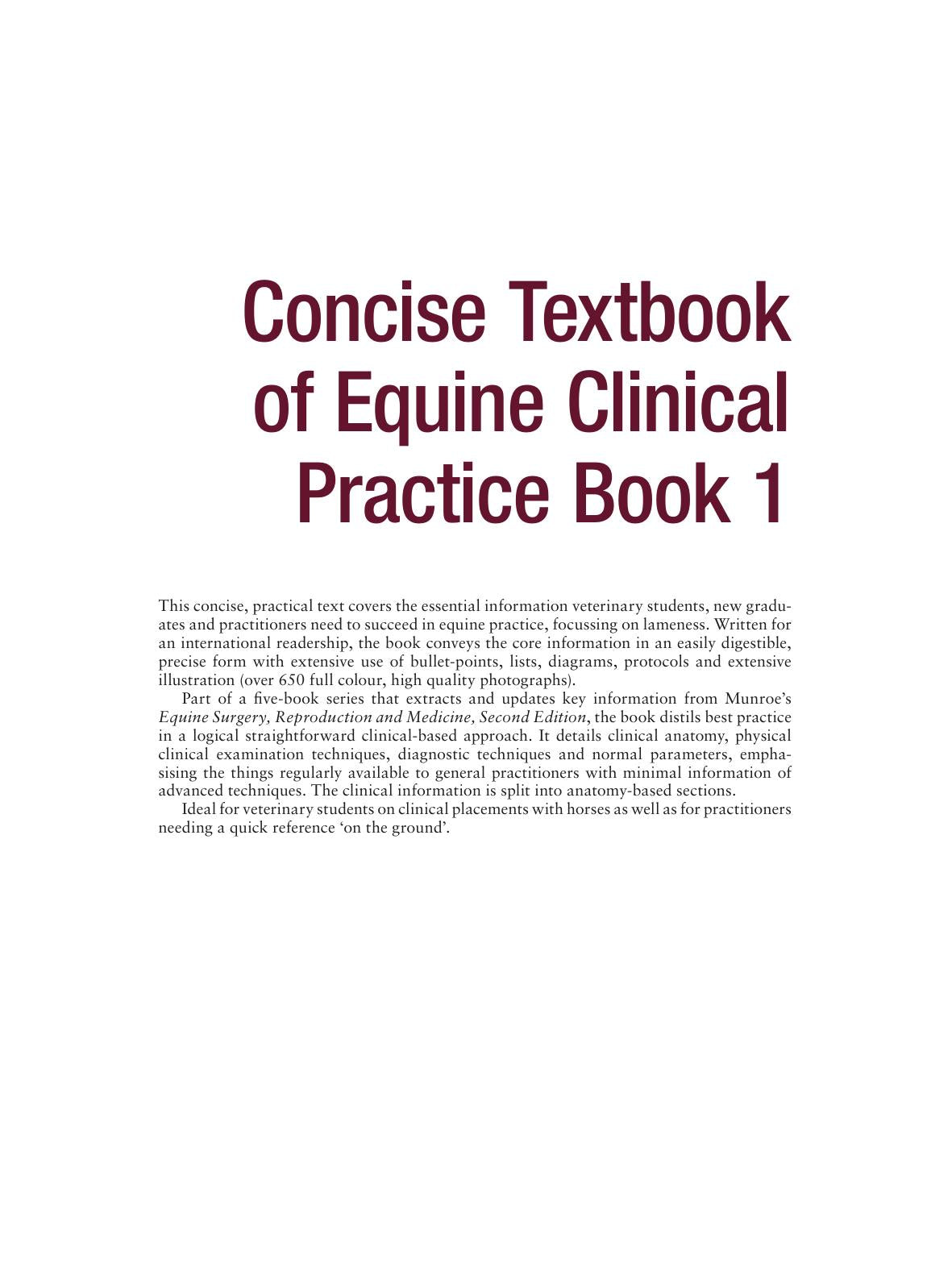 Concise Textbook Of Equine Clinical Practice Book 1 Lameness