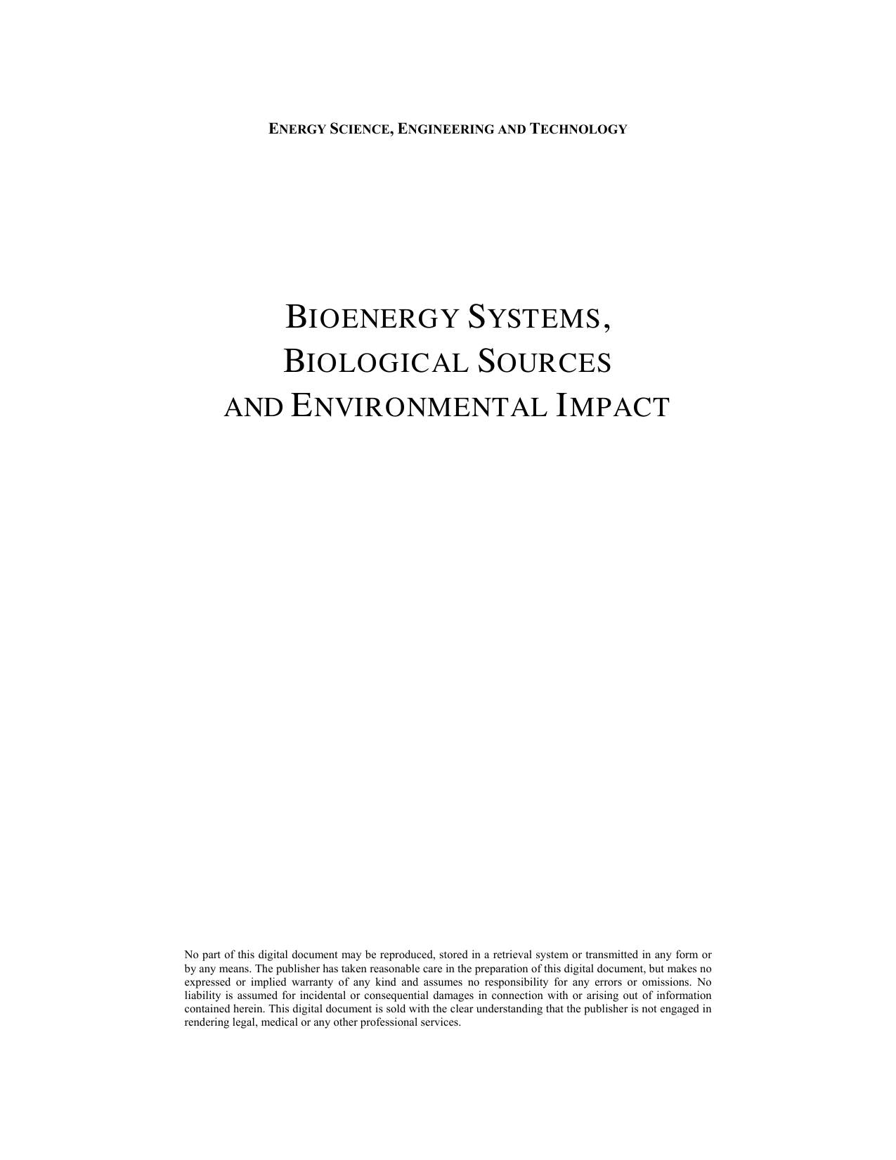 Bioenergy Systems Biological Sources And Environmental Impact