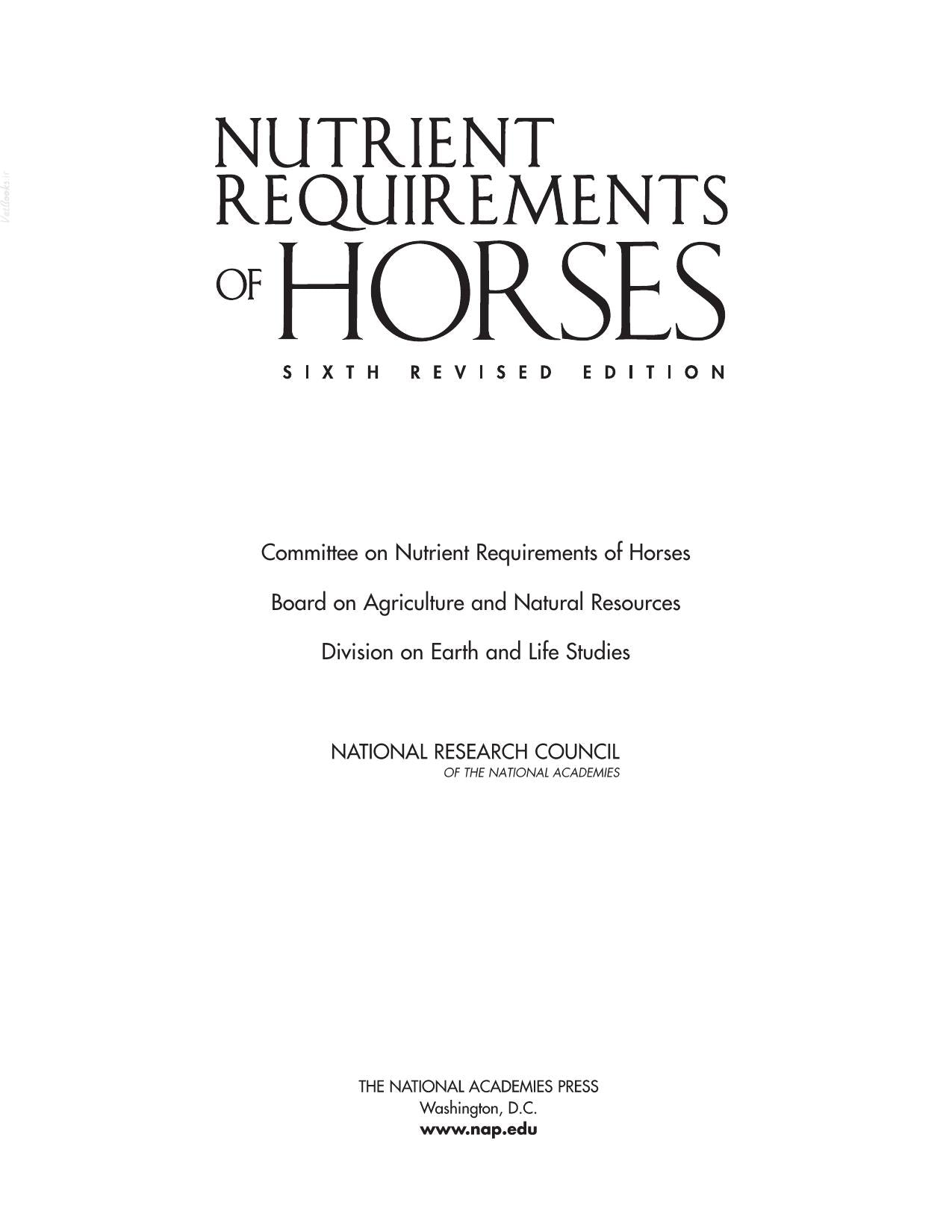 Nutrient Requirements Of Horses 6Th Revised Edition