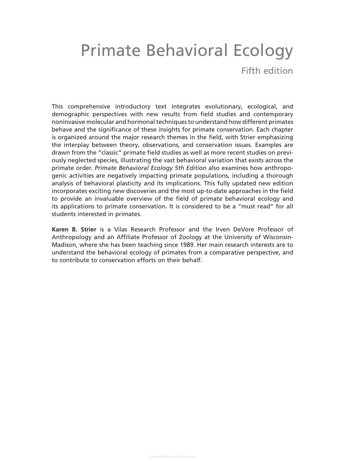 Primate Behavioral Ecology 5Th Edition