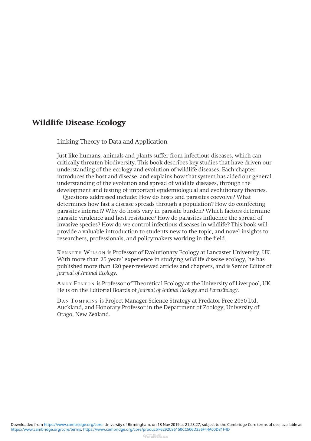 Wildlife Disease Ecology