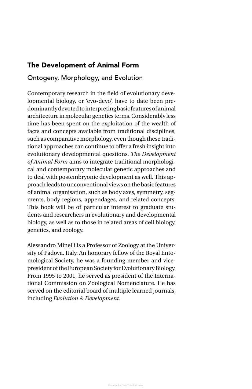 The Development Of Animal Form Ontogeny Morphology And Evolution