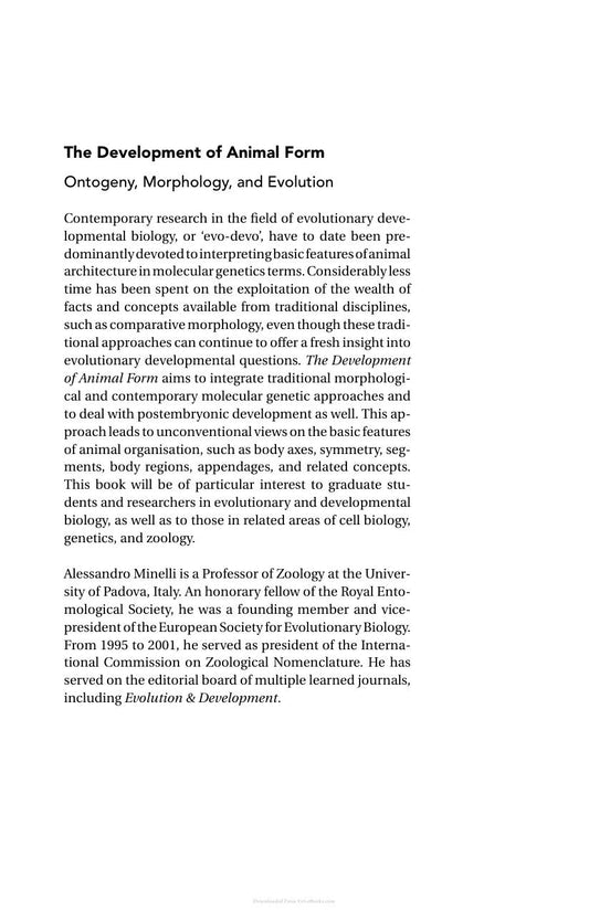 The Development Of Animal Form Ontogeny Morphology And Evolution