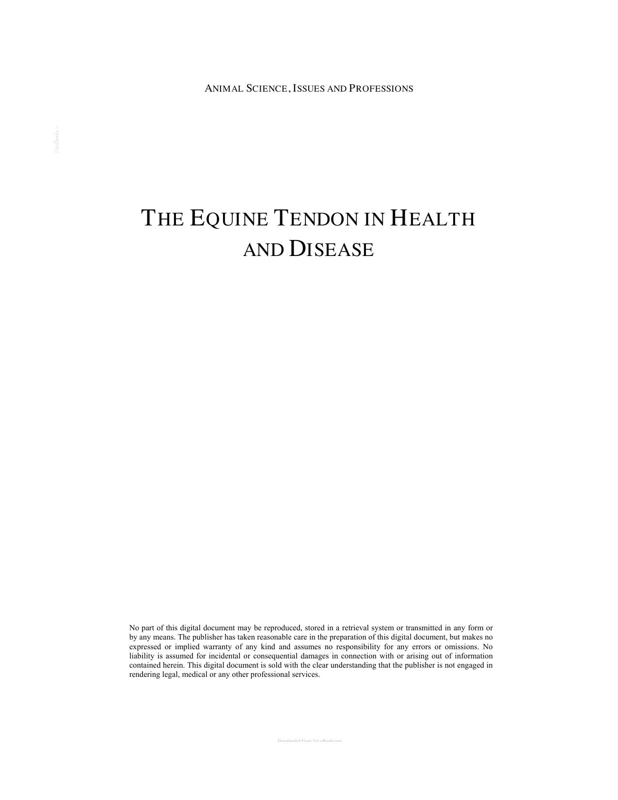Equine Tendon In Health And Disease