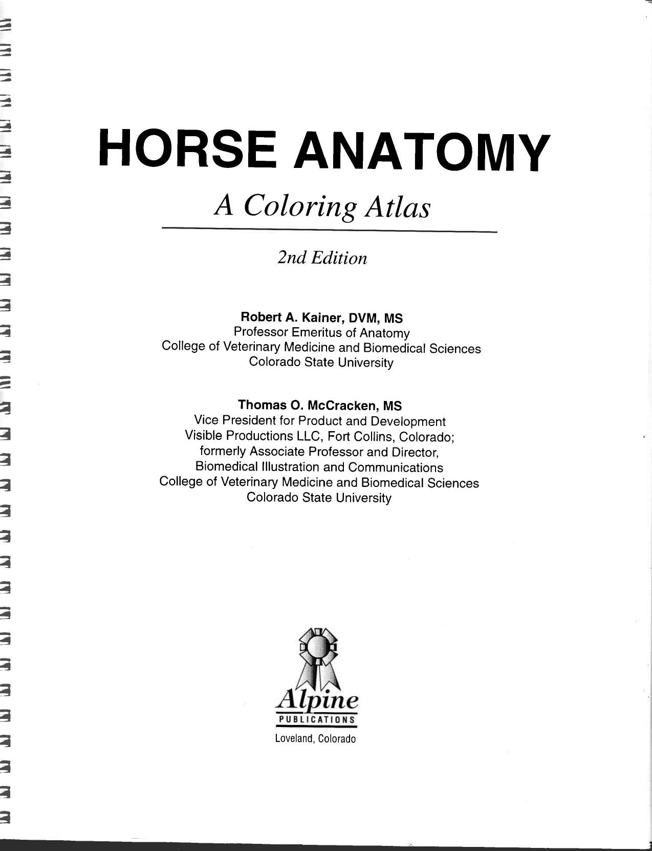Horse Anatomy Coloring Atlas 2Nd Edition
