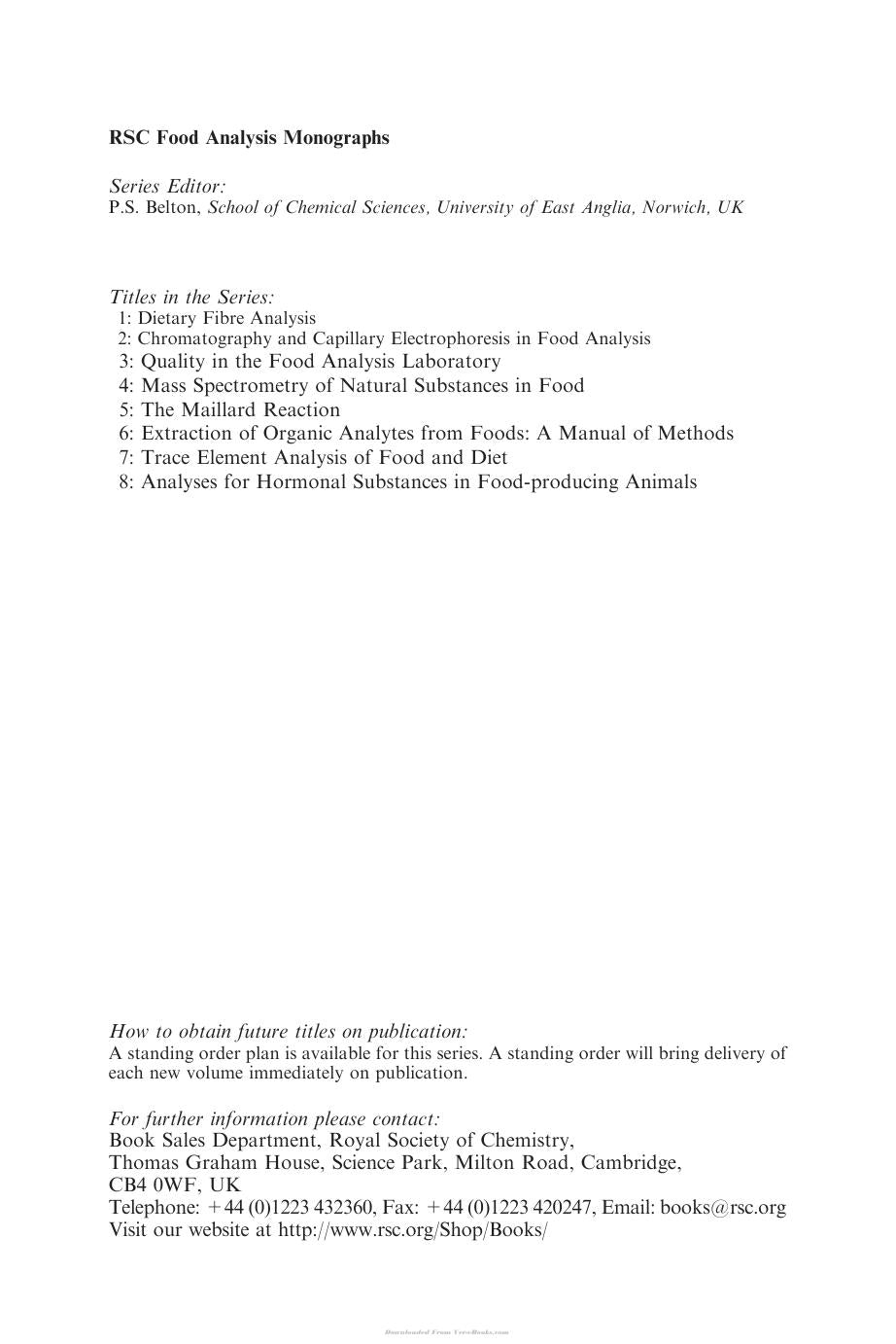 Analyses For Hormonal Substances In Food Producing Animals