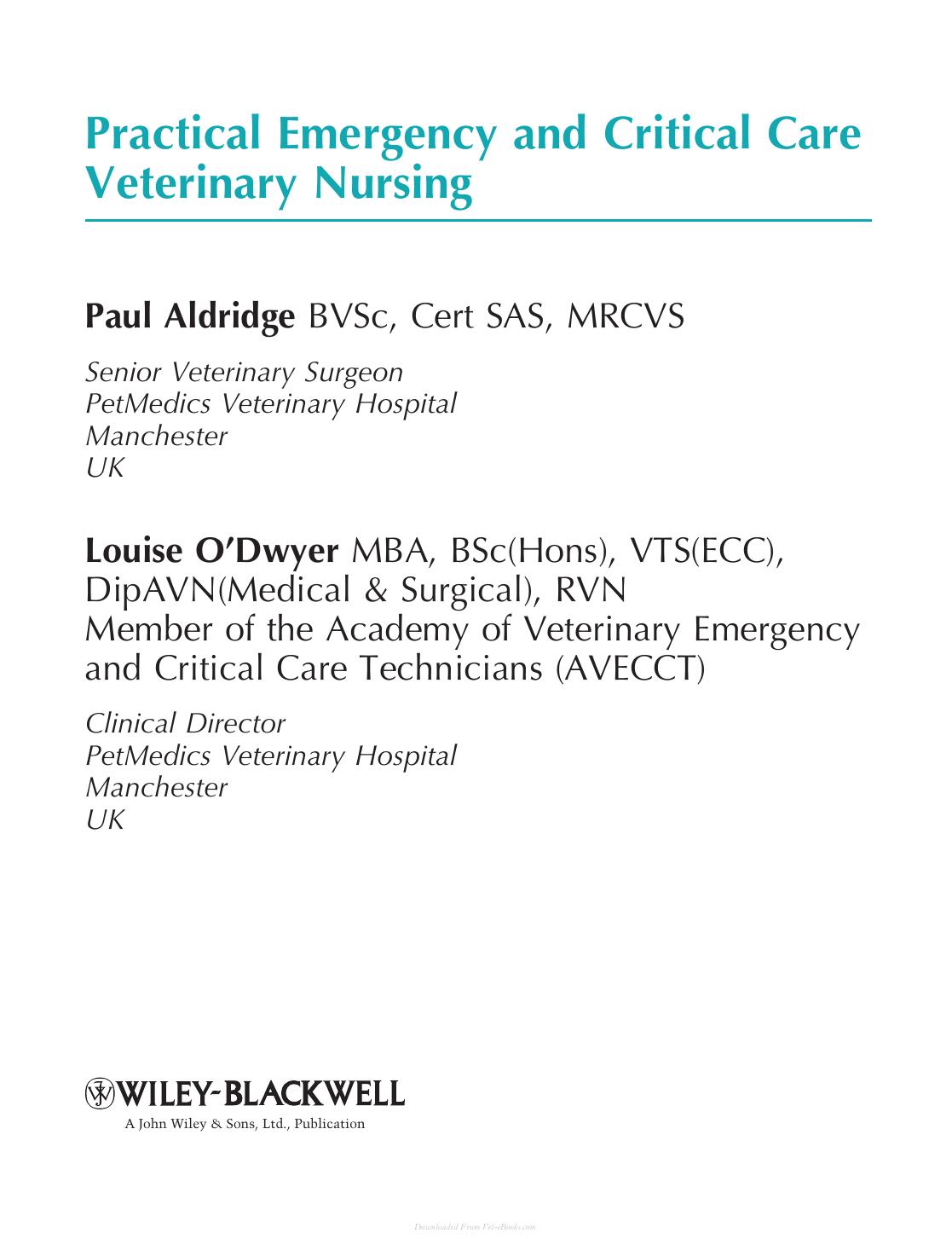 Practical Emergency And Critical Care Veterinary Nursing