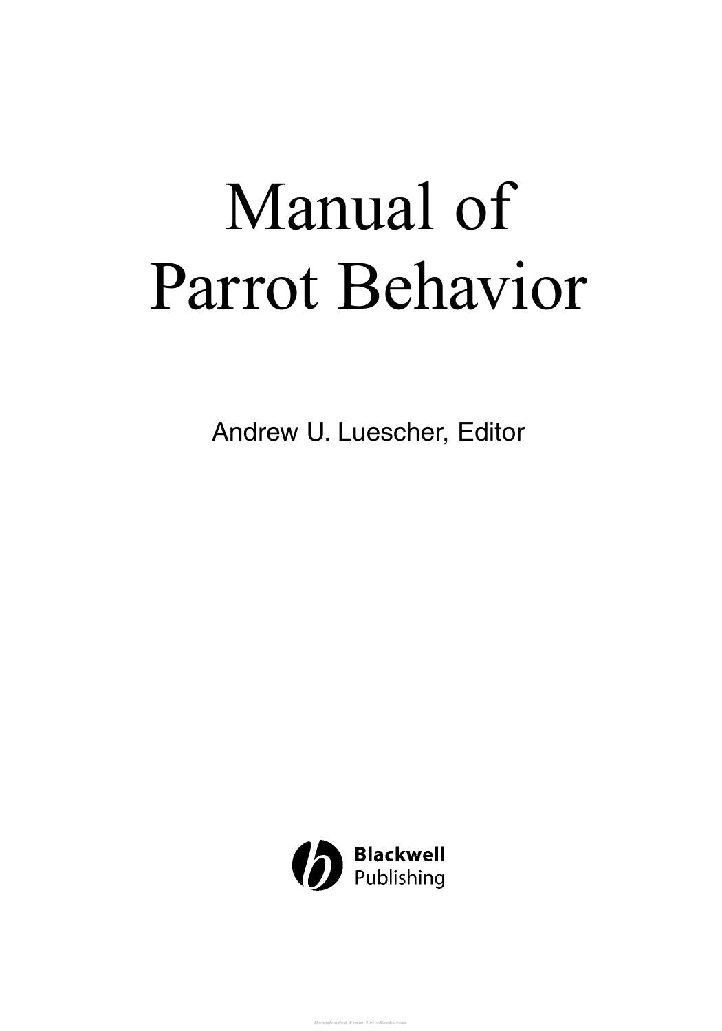 Manual Of Parrot Behavior