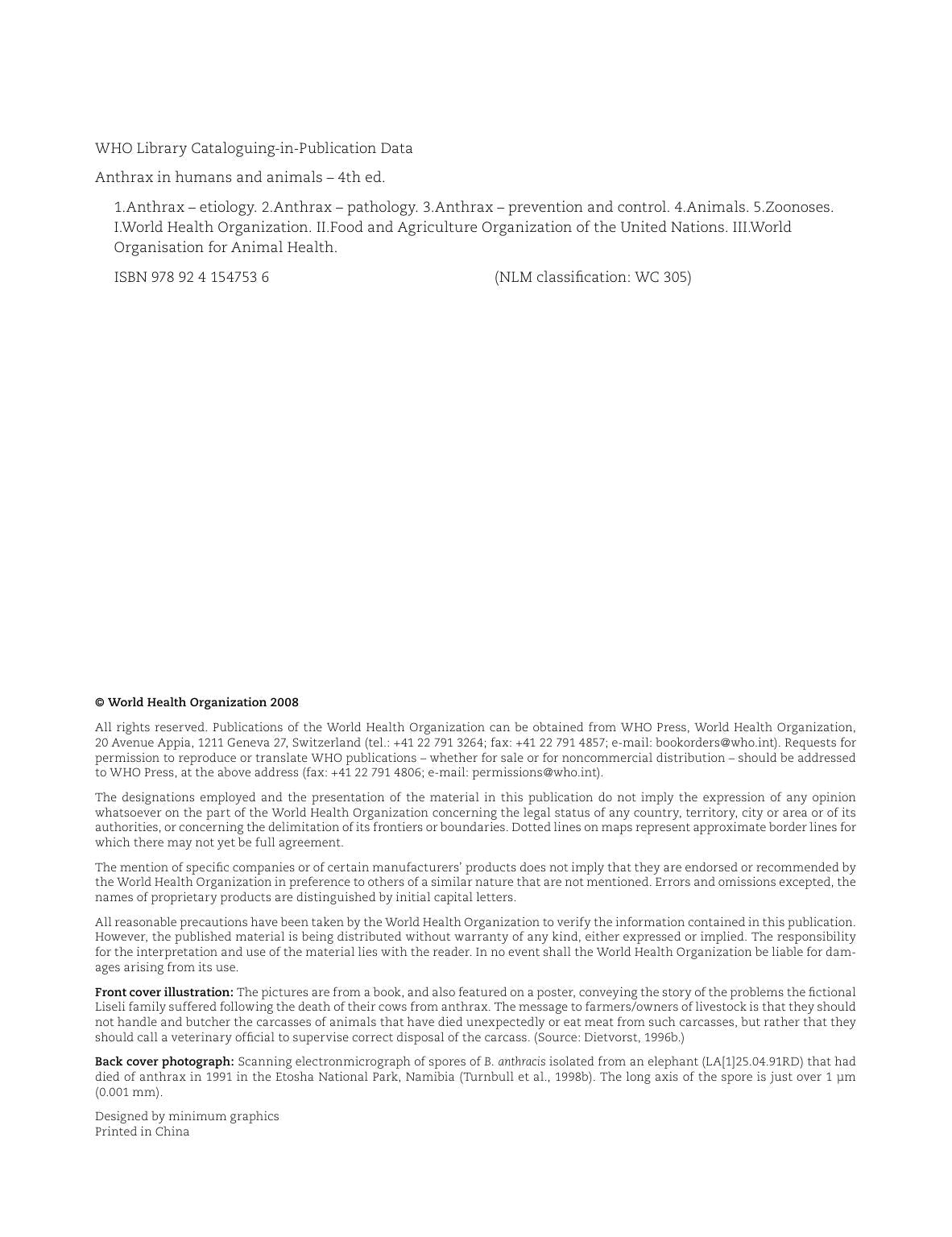 Anthrax In Humans And Animals 4Th Edition