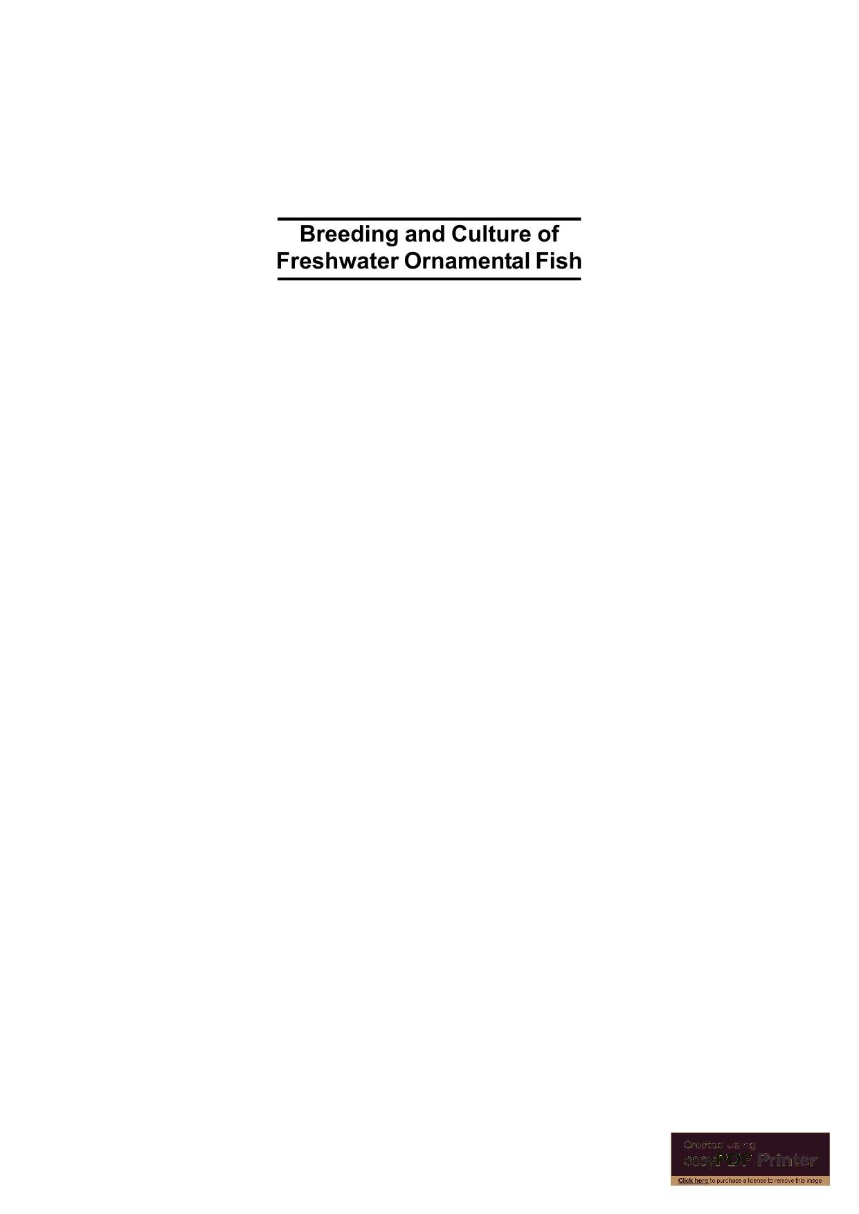 Breeding And Culture Of Freshwater Ornamental Fish