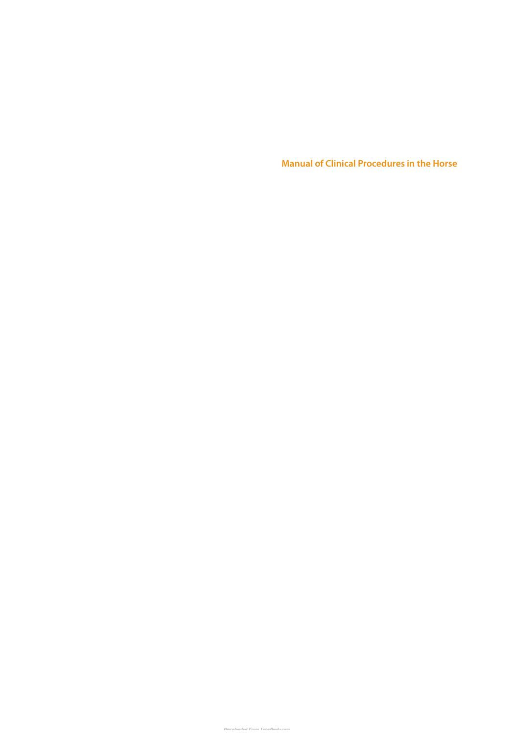 Manual Of Clinical Procedures In The Horse