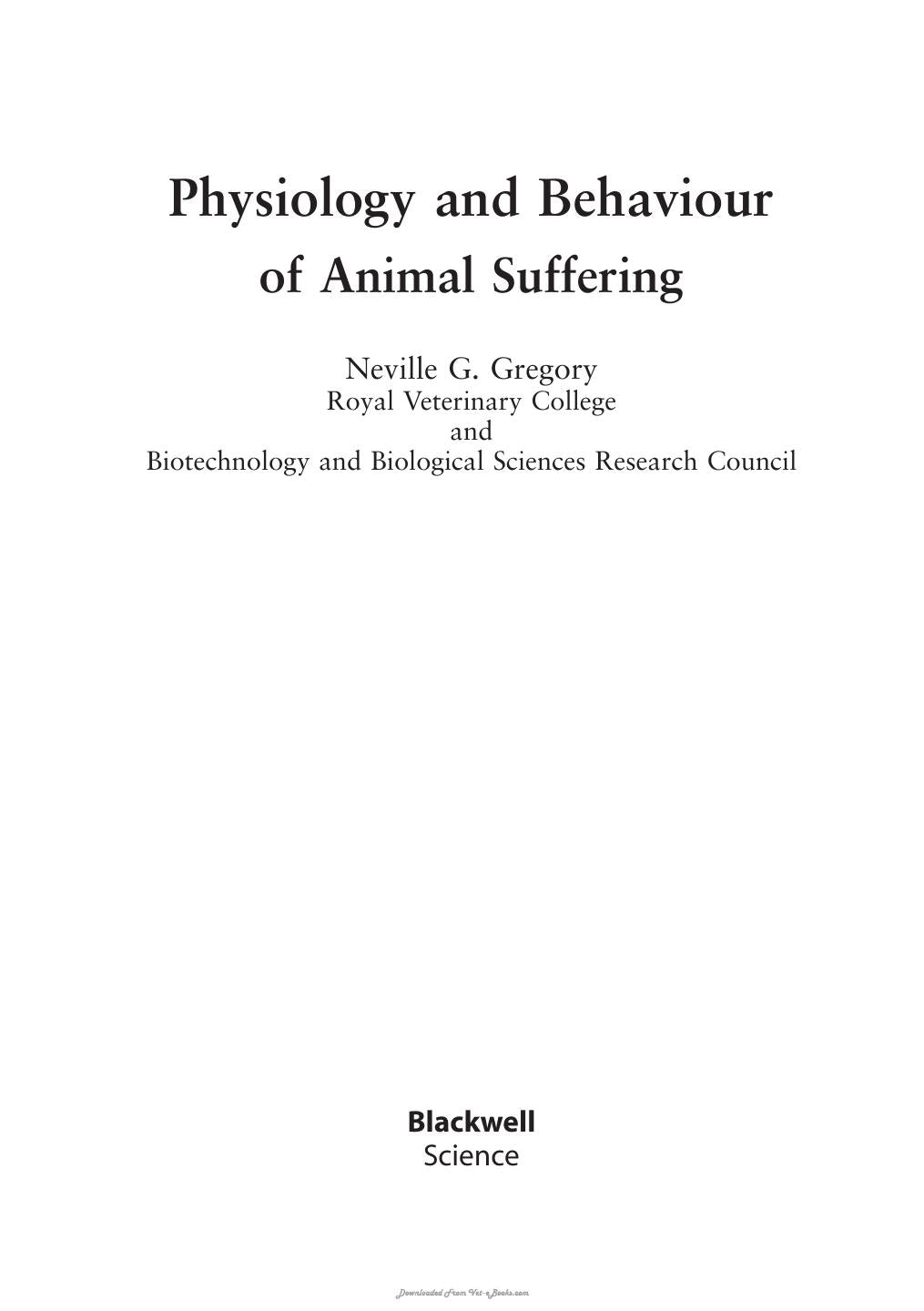Physiology And Behaviour Of Animal Suffering