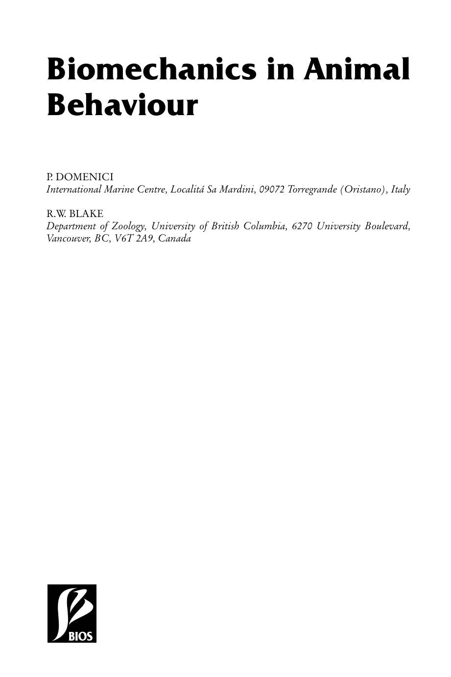 Biomechanics In Animal Behaviour