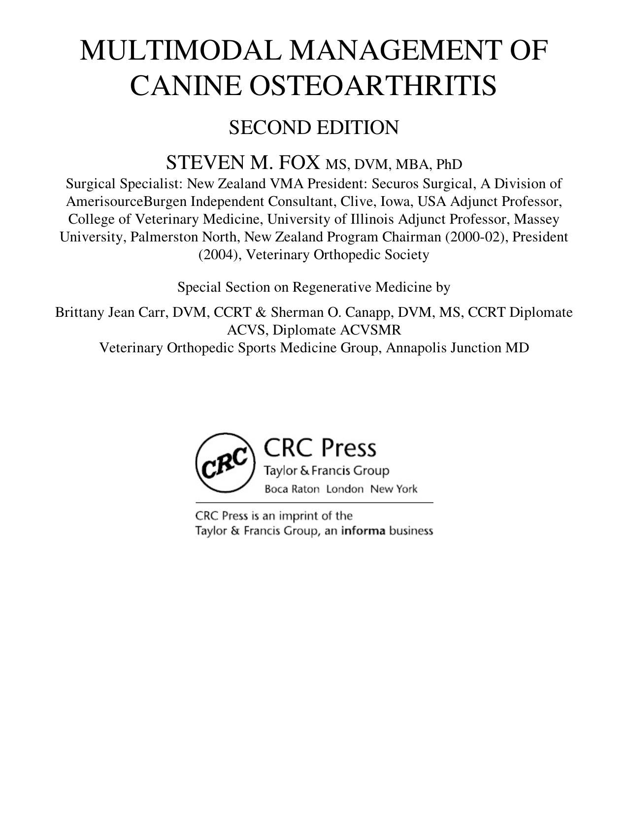 Multimodal Management Of Canine Osteoarthritis 2Nd Edition