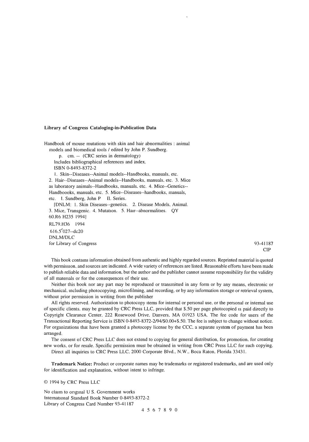 Handbook Of Mouse Mutations With Skin And Hair Abnormalities
