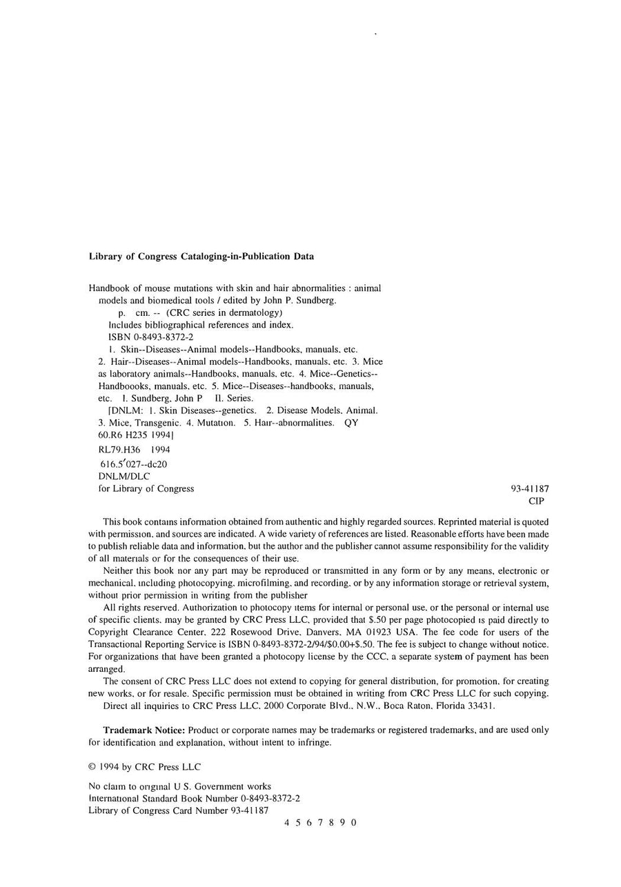 Preview page of Handbook of Mouse Mutations with Skin and Hair Abnormalities