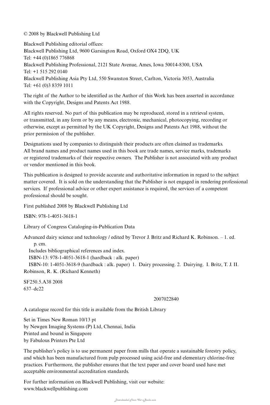 Advanced Dairy Science and Technology