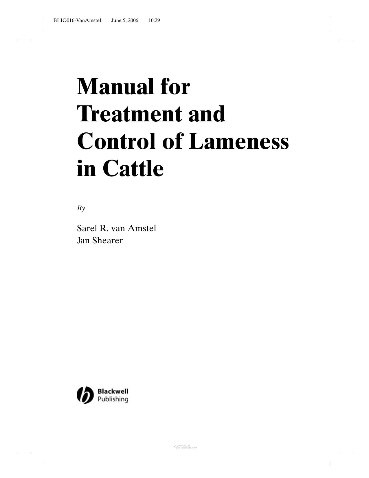 Manual For Treatment And Control Of Lameness In Cattle