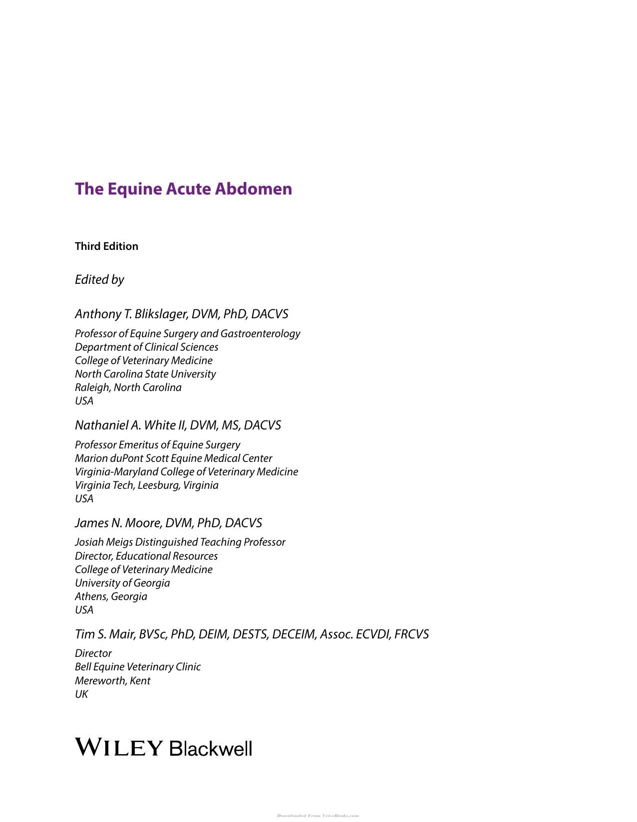 The Equine Acute Abdomen 3Rd Edition
