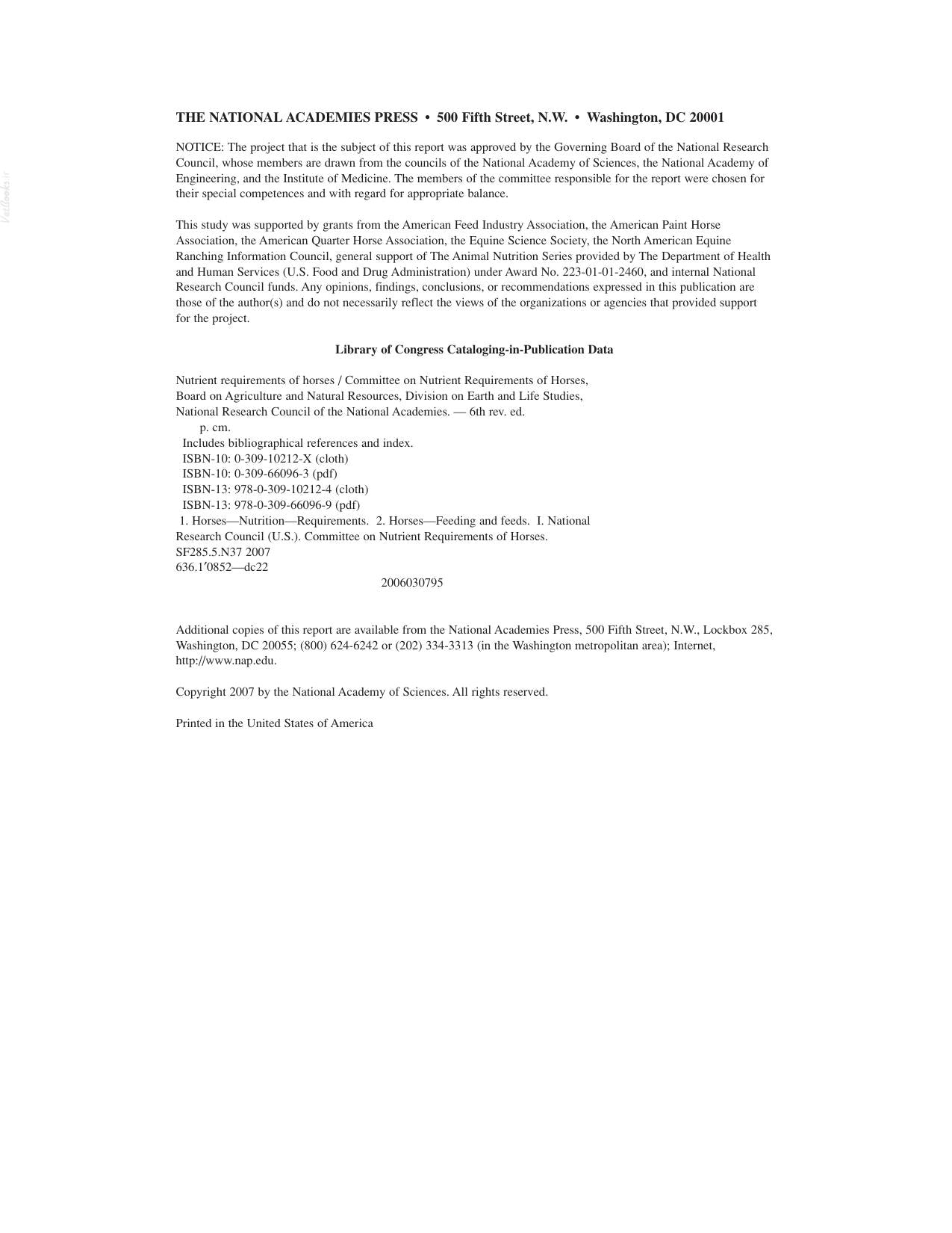 Nutrient Requirements Of Horses 6Th Revised Edition