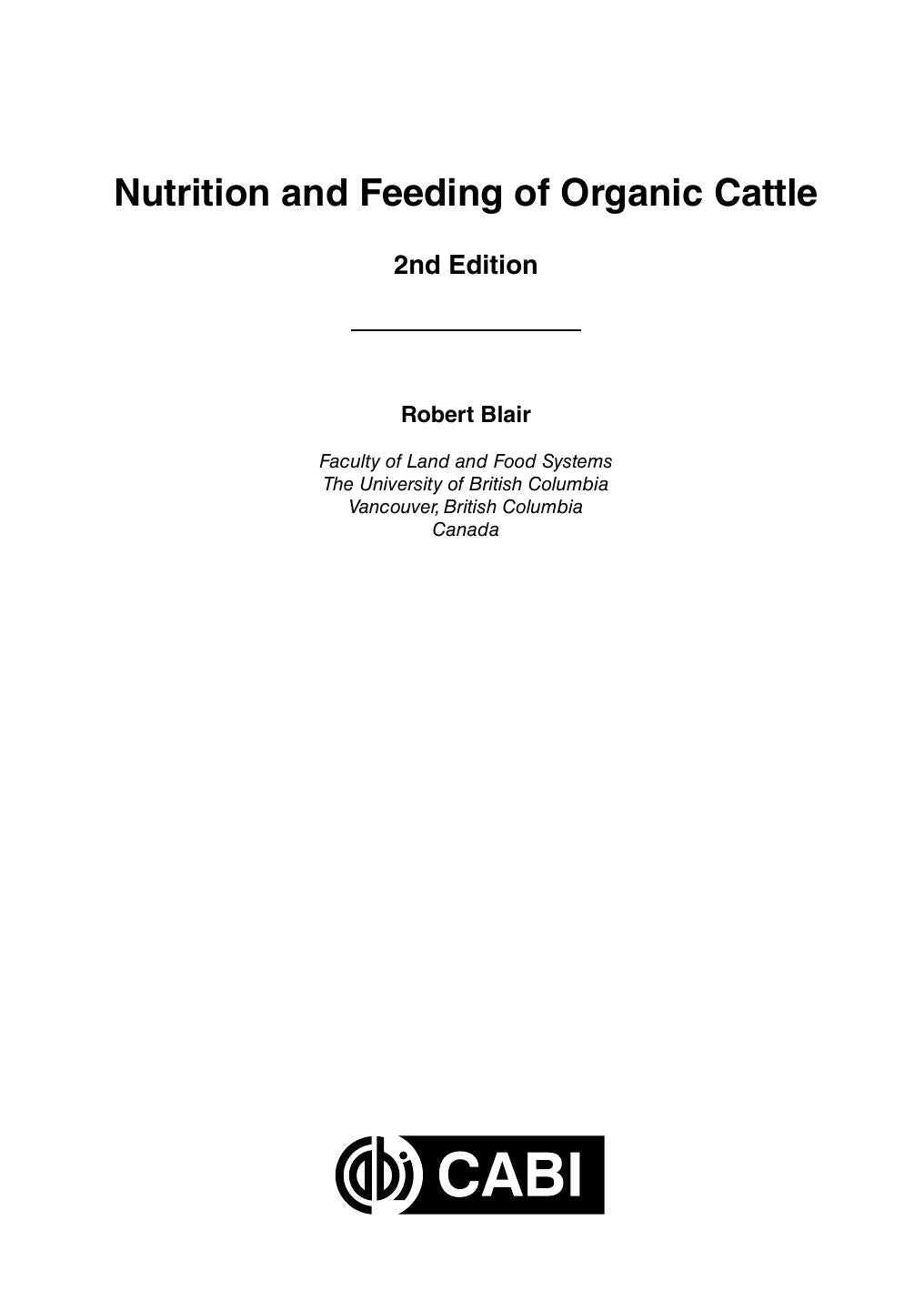 Nutrition And Feeding Of Organic Cattle 2Nd Edition