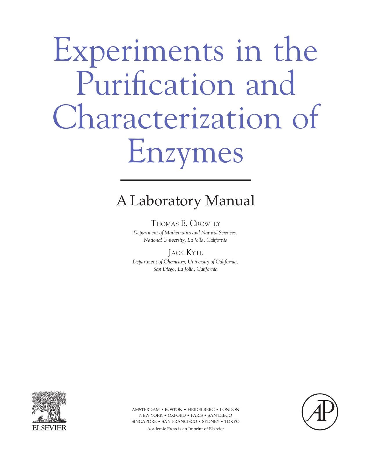 Experiments In The Purification And Characterization Of Enzymes A Laboratory Manual