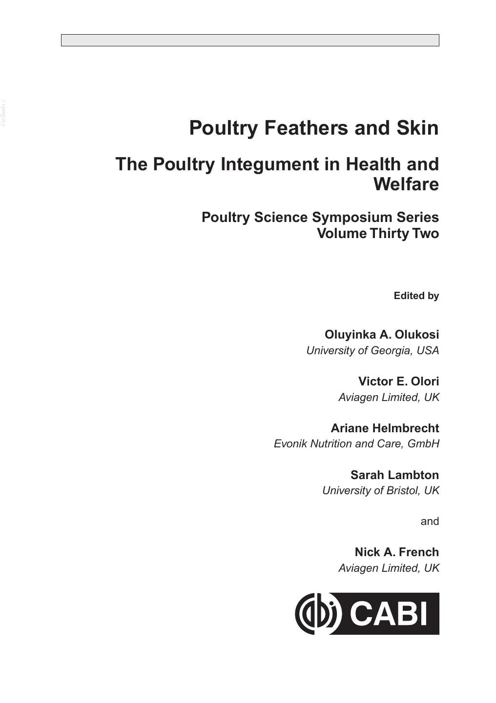 Poultry Feathers And Skin The Poultry Integument In Health And Welfare