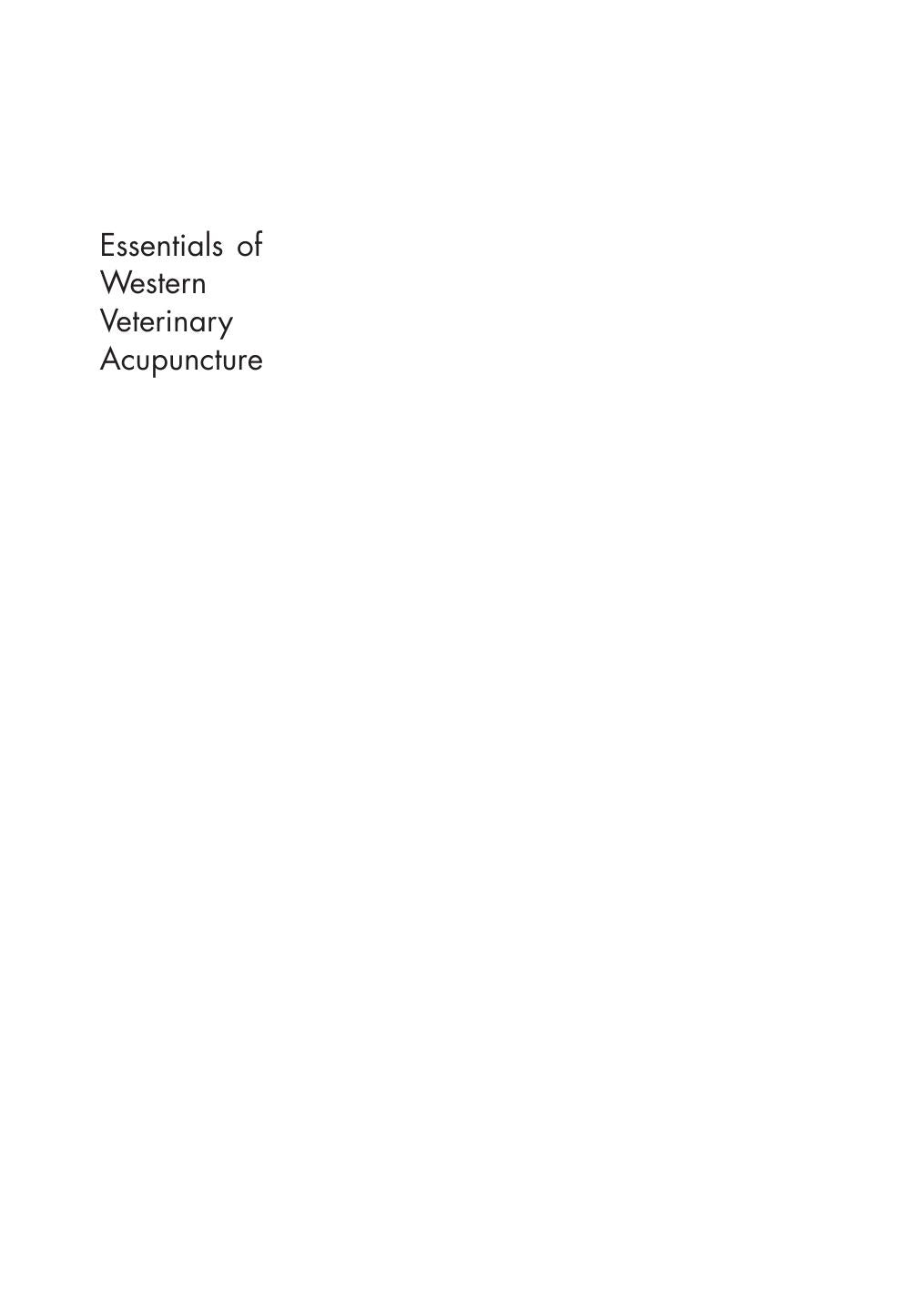 Essentials Of Western Veterinary Acupuncture