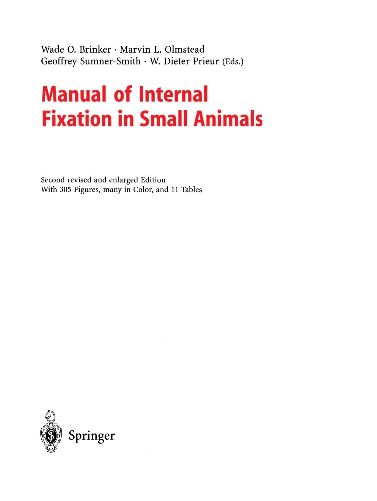 Manual Of Internal Fixation In Small Animals 2Nd Revised And Enlarged Edition