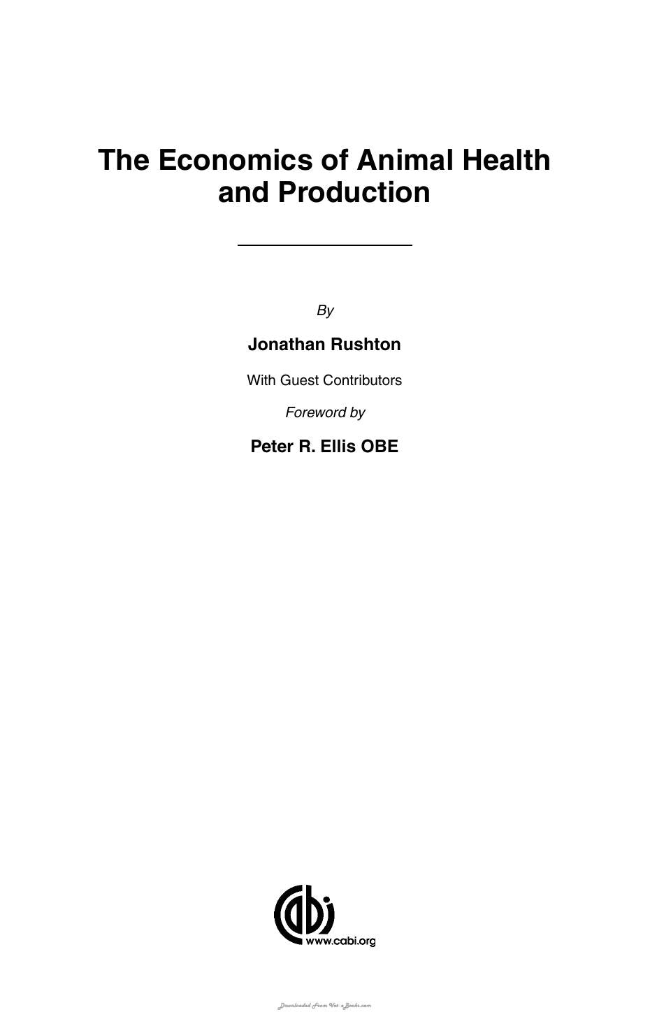 The Economics Of Animal Health And Production