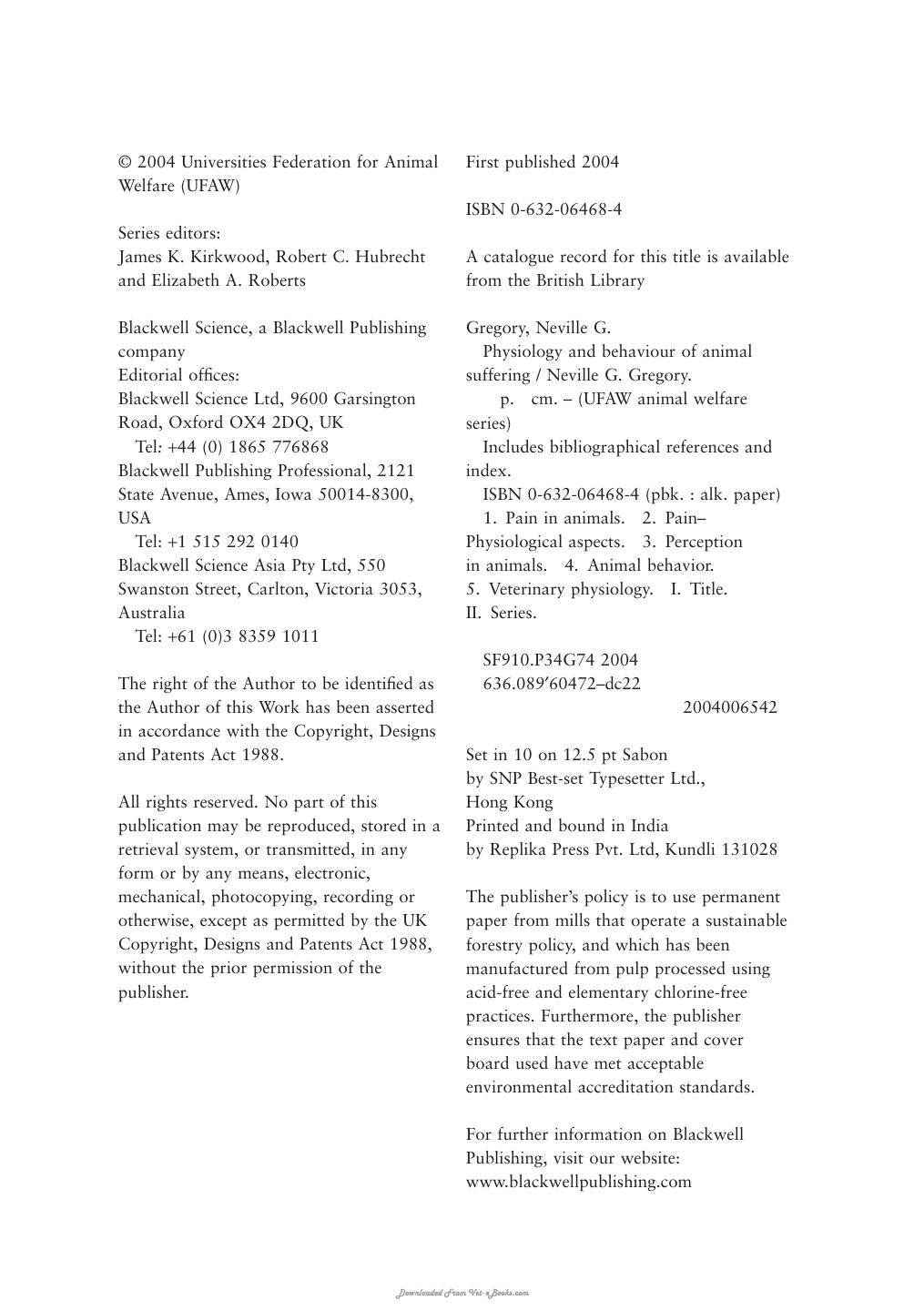 Physiology And Behaviour Of Animal Suffering