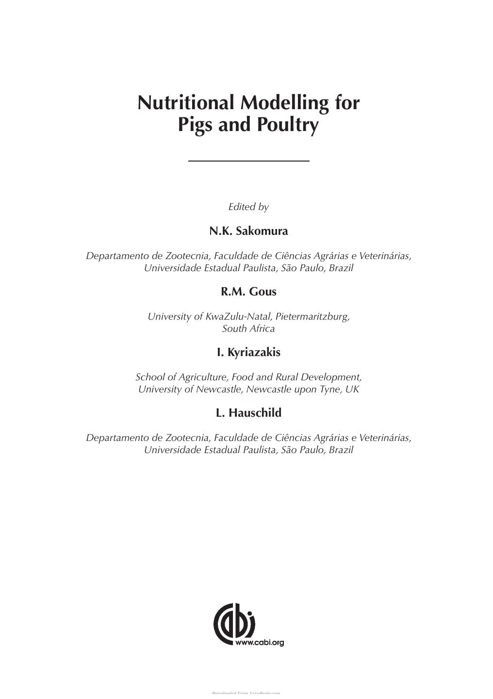 Nutritional Modelling For Pigs And Poultry